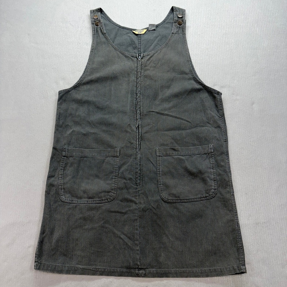 Northwest Blue Jumper Dress Womens L Gray Corduroy Zip Front Pinafore Pockets